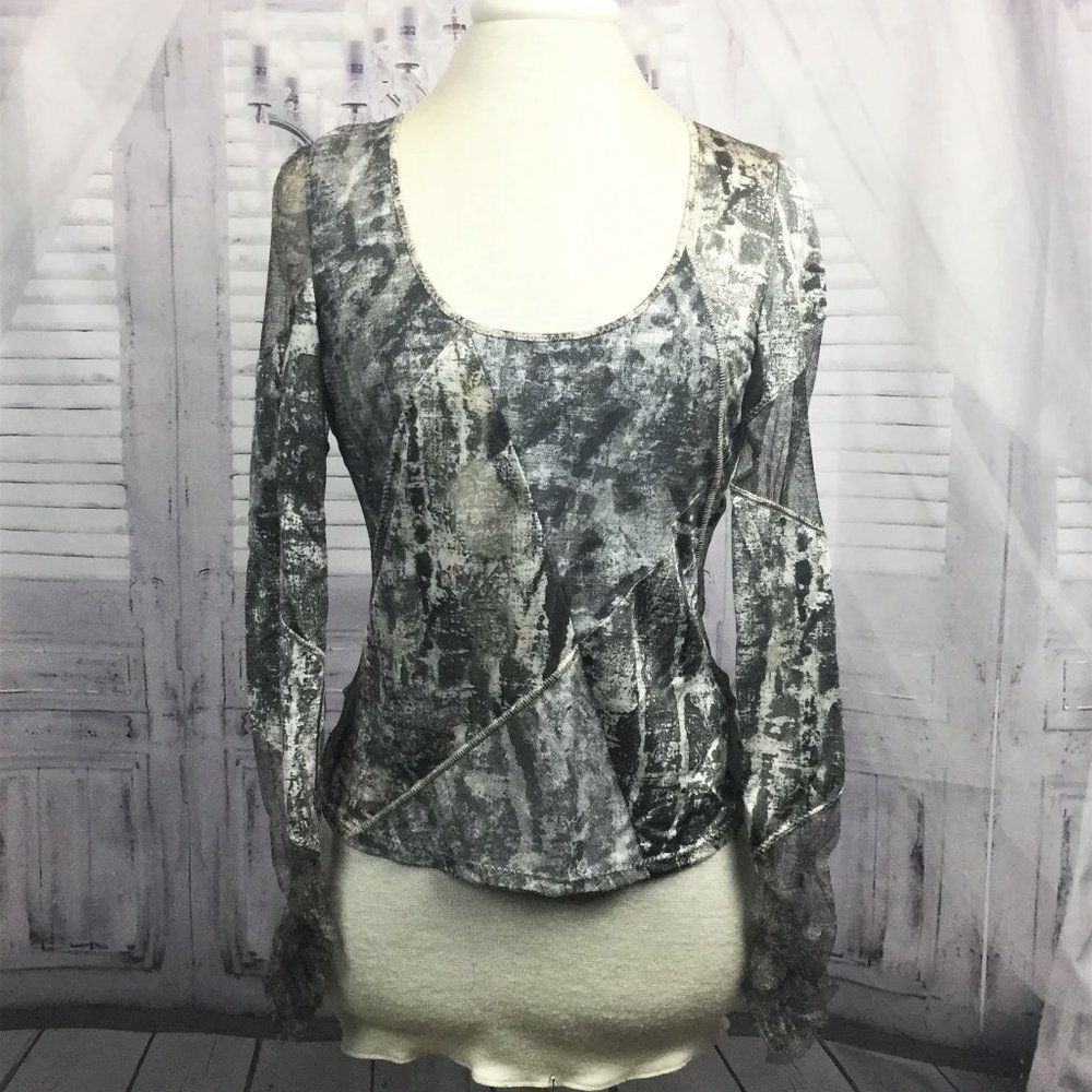 Roberta Scarpa Top Gray Sheer Long Sleeve Italy 8